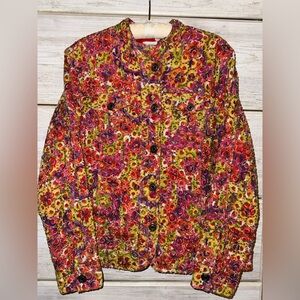 Chico's Multicolor Floral Embroidered Art to Wear Whimsy Jacket